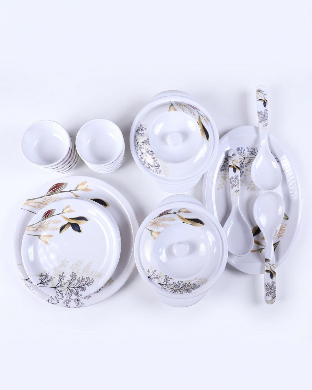 Floral dinnerware styled on white