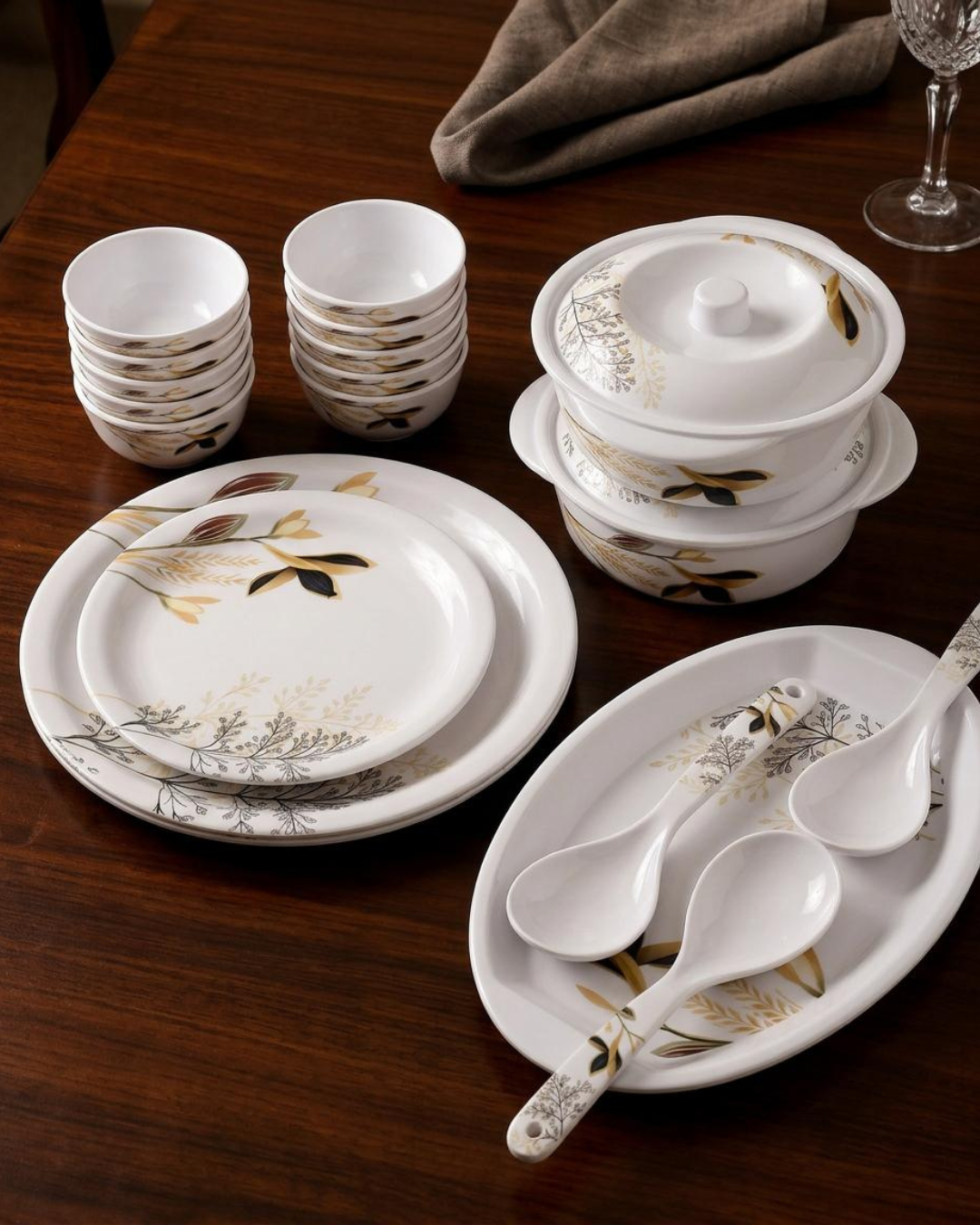Plated dinner setting in soft daylight